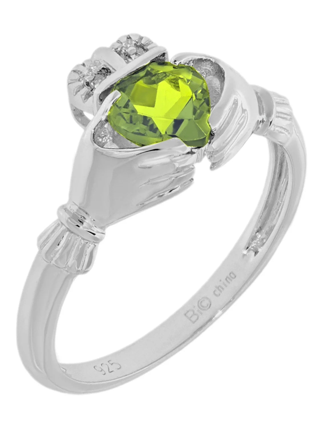 Heart Natural Green Peridot Diamond 925 Sterling Silver Ring Size 8 A6357