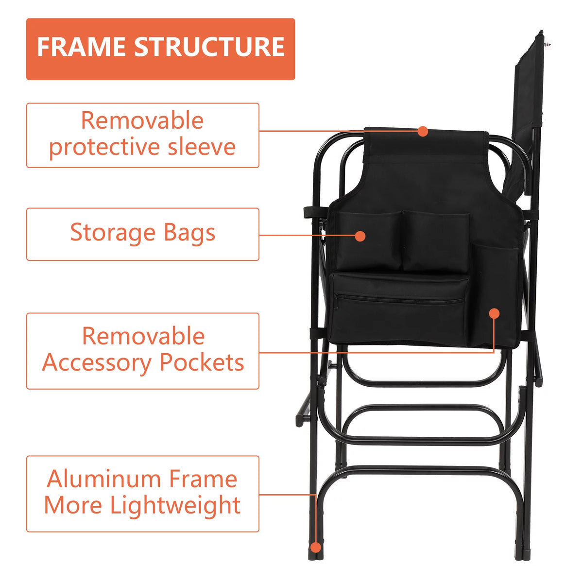 Black Folding Directors Chair with Side Table Storage Bag V697114